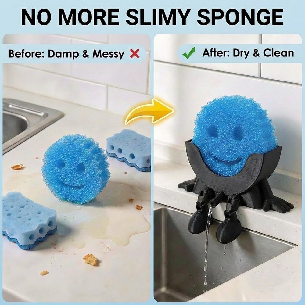 Cute Hanging Sponge Holder with Drainage beside the sink highlighting compact, tidy setup