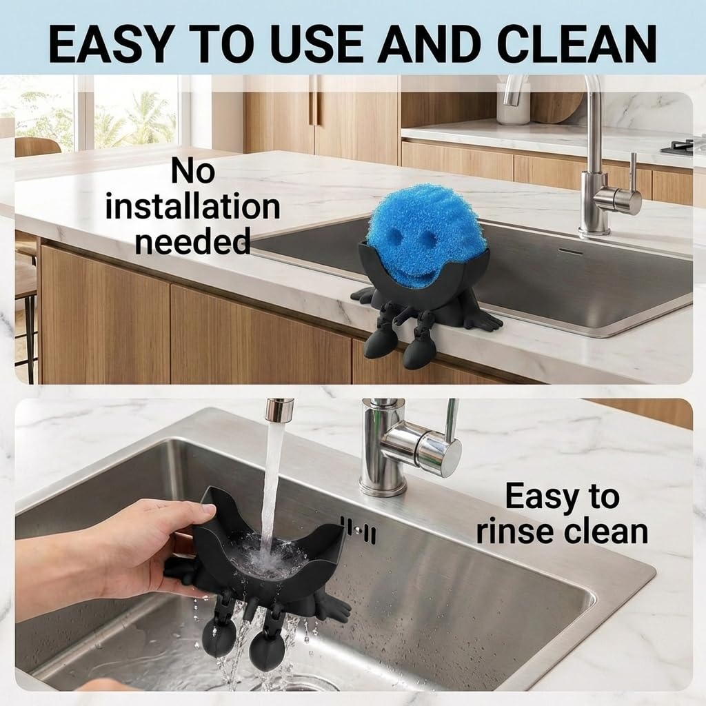 Cute Hanging Sponge Holder with Drainage side view for easy cleaning and maintenance