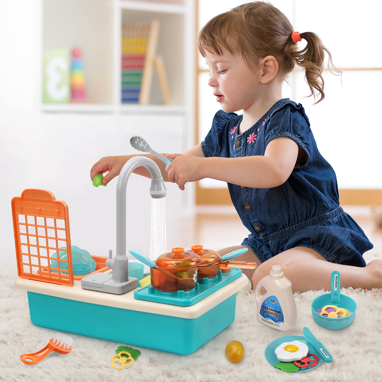 Cute Stone sink features automatic water circulation for continuous flow.