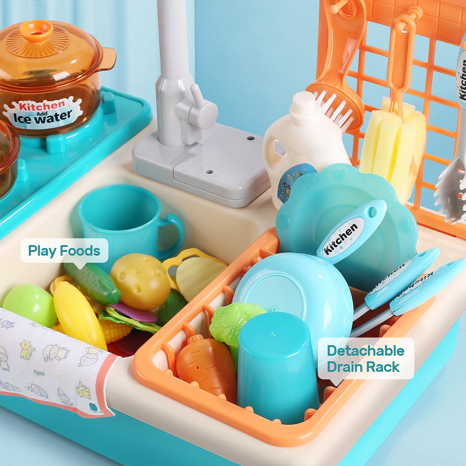 Cute Stone cookware pots and pans support hands-on kitchen role play.