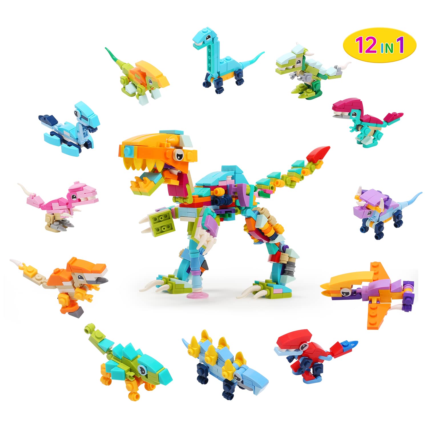 CUTE STONE combine blocks to form a large colorful dinosaur model