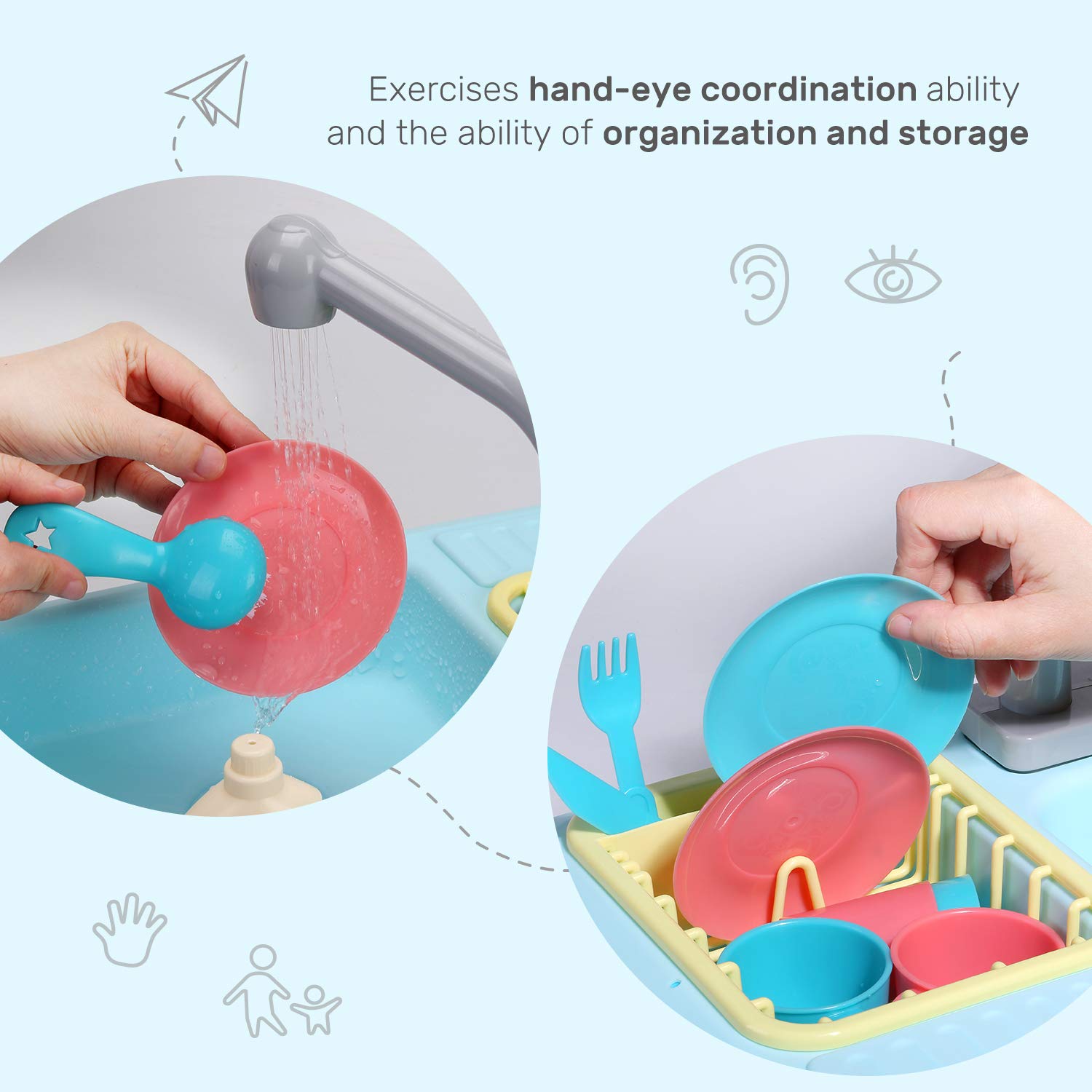 Cute Stone dish rack helps kids dry and store kitchen pieces.