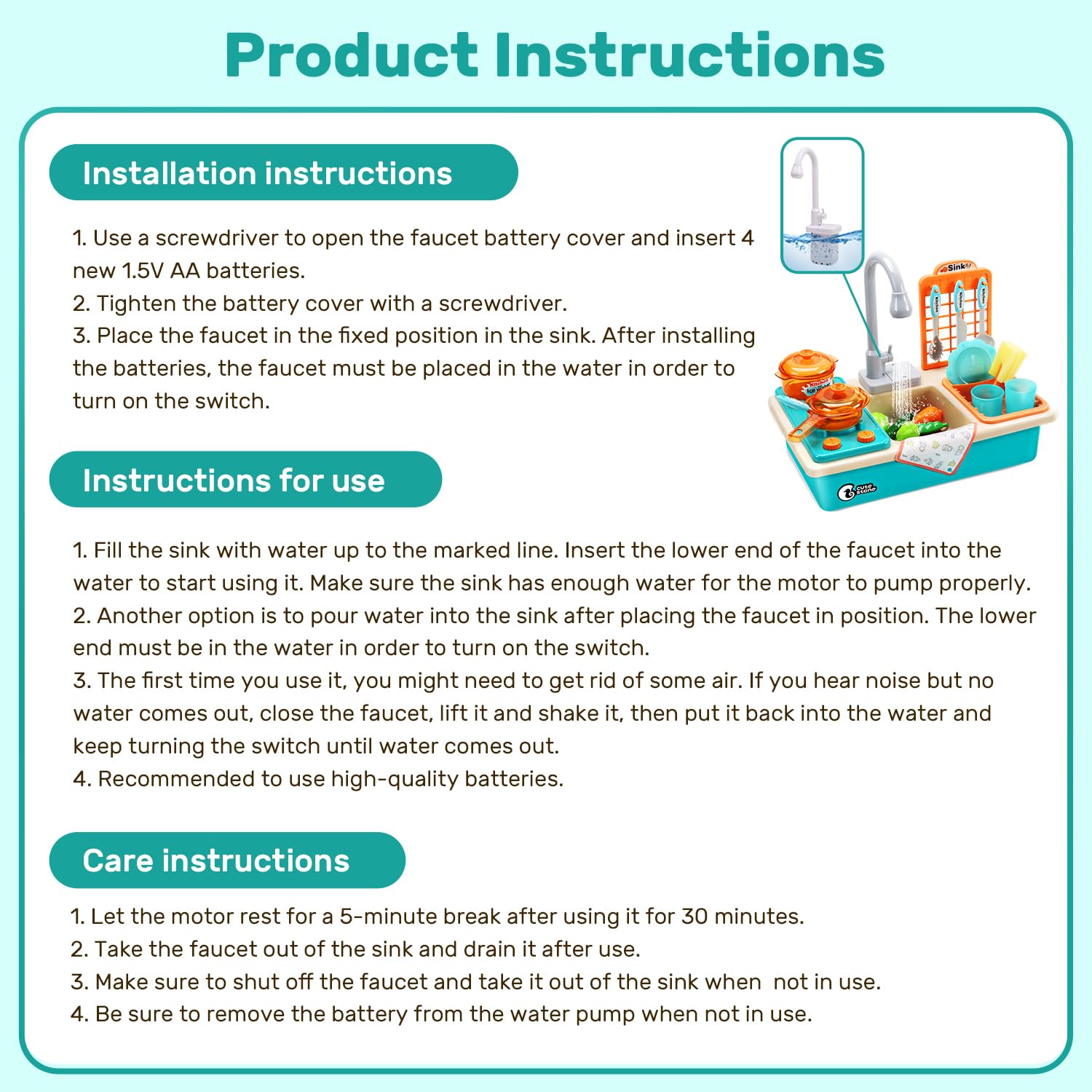 Cute Stone educational toy promotes sharing during kitchen pretend play.