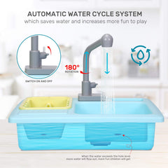 Cute Stone kitchen sink base provides sturdy play space for role play.