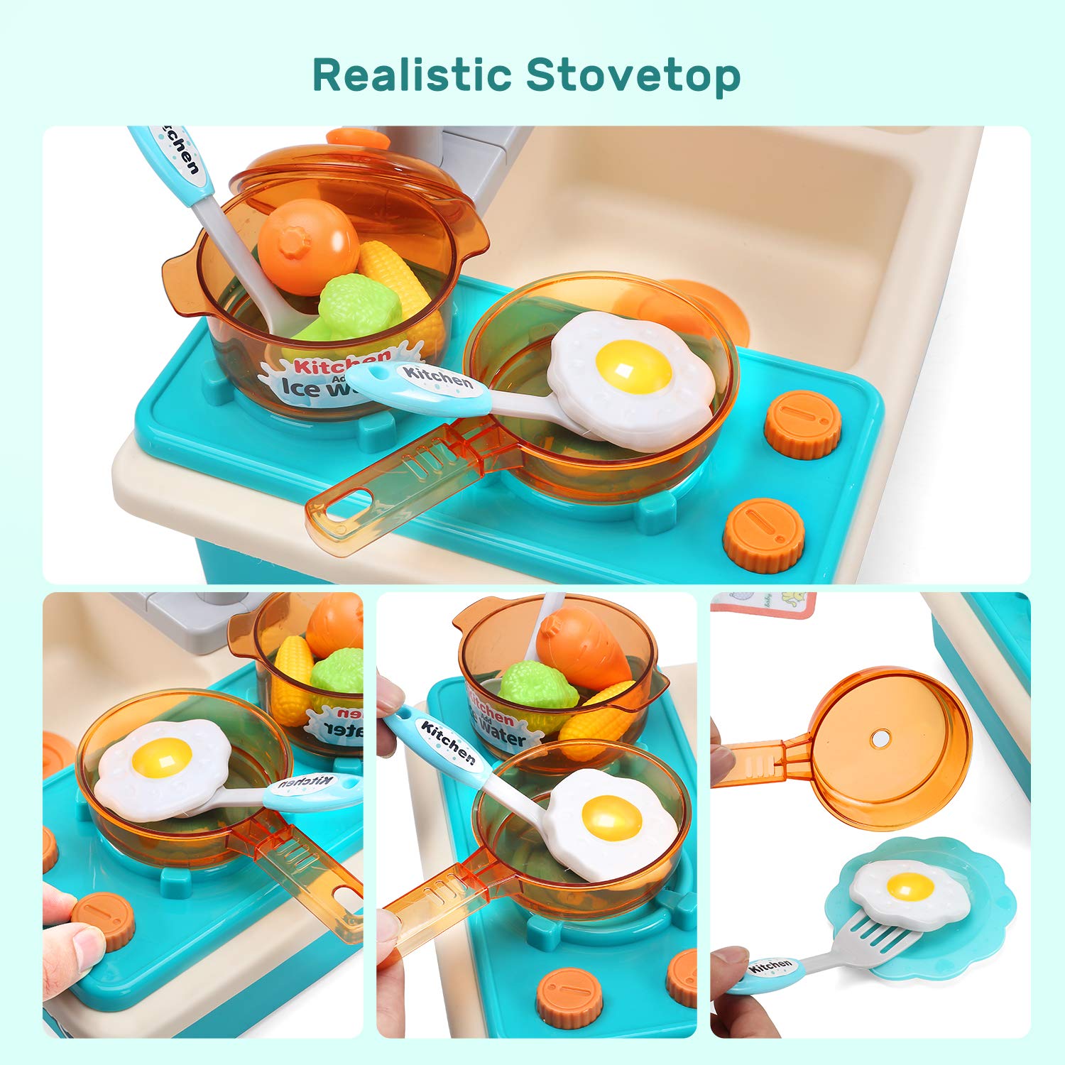 Cute Stone play stove with burners sparks imaginative cooking pretend play.