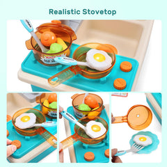 Cute Stone play stove with burners sparks imaginative cooking pretend play.