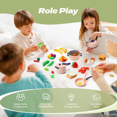 Cute Stone pretend cutting board and knife for safe slicing play.
