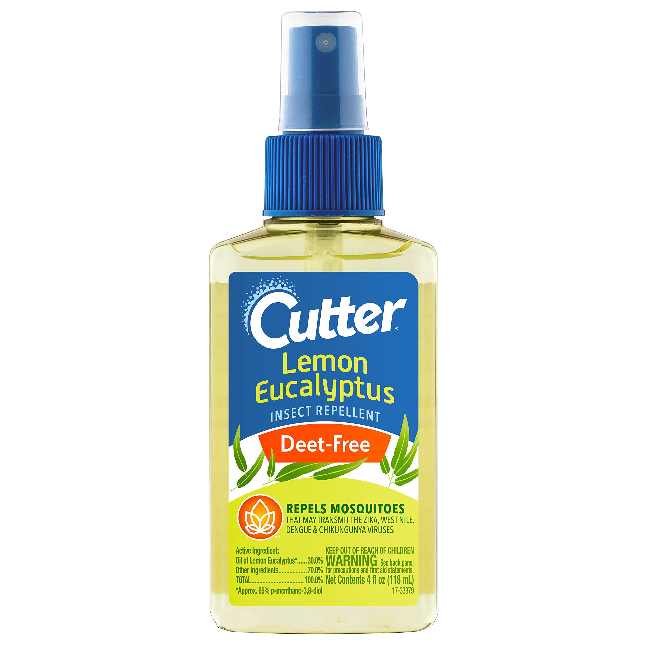 Cutter Lemon Eucalyptus pump spray front shows DEET-free outdoor protection.