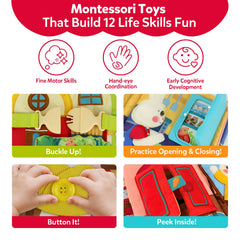 CuteZone Busy Book buckles, buttons, and snaps build fine motor skills