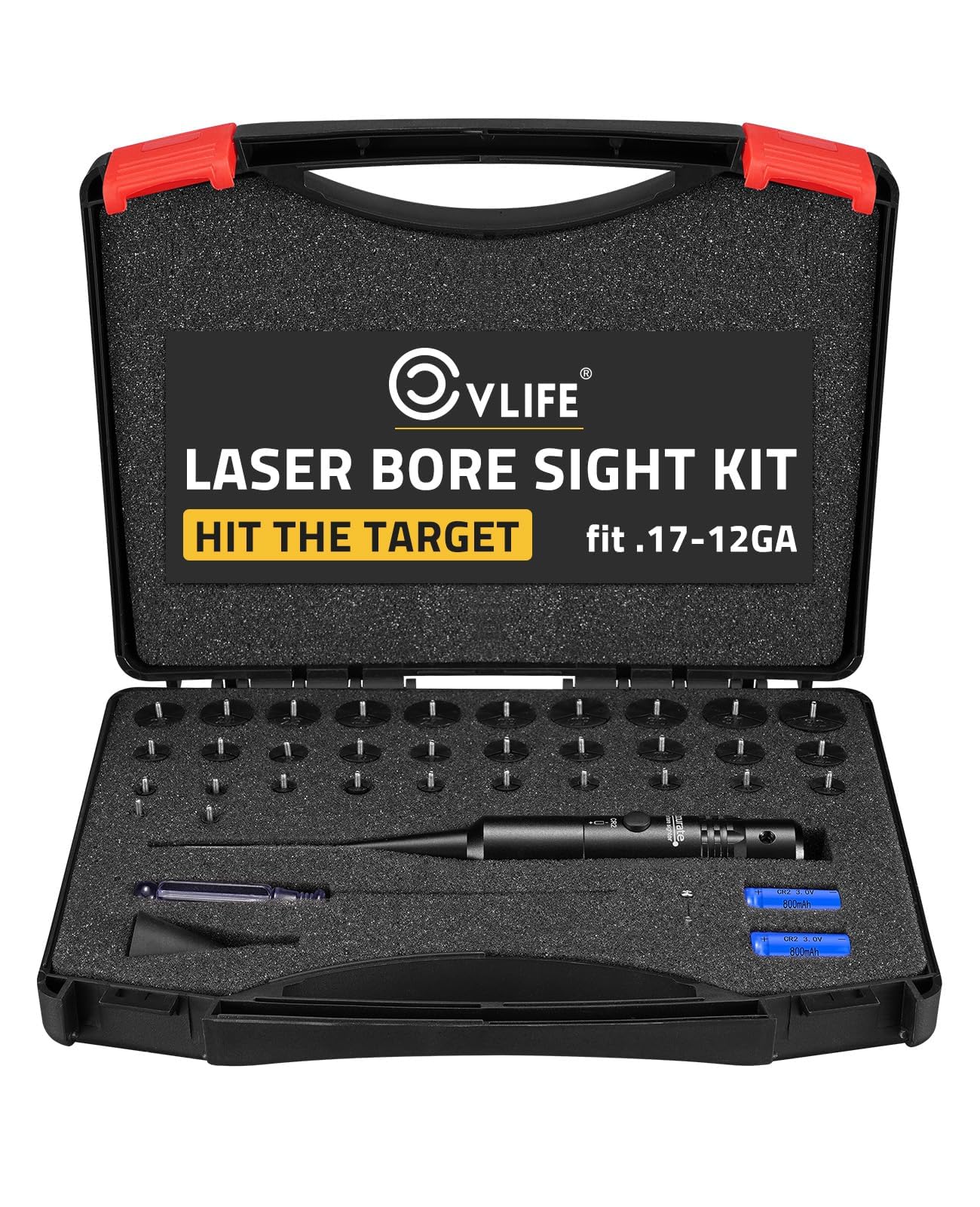 CVLIFE bore sight kit with 32 adapters for precise caliber selection.
