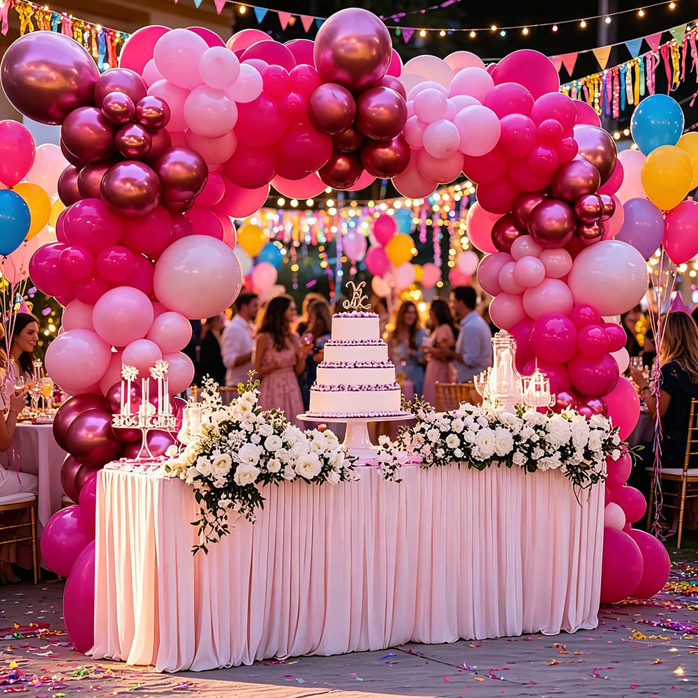 CVPARTYON balloon strip and ribbon simplify backdrop assembly.