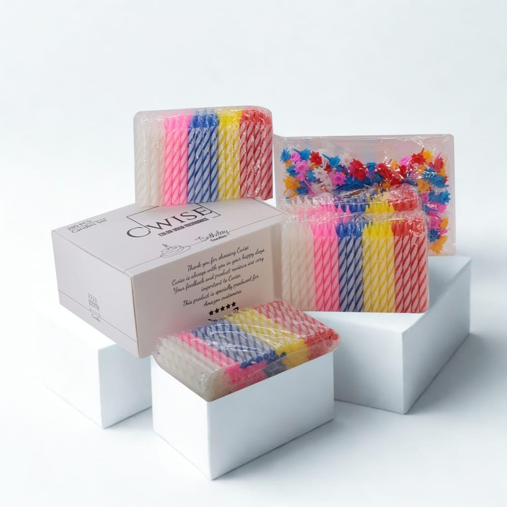 Cwise tall slim spiral candles on a cake for a refined look.