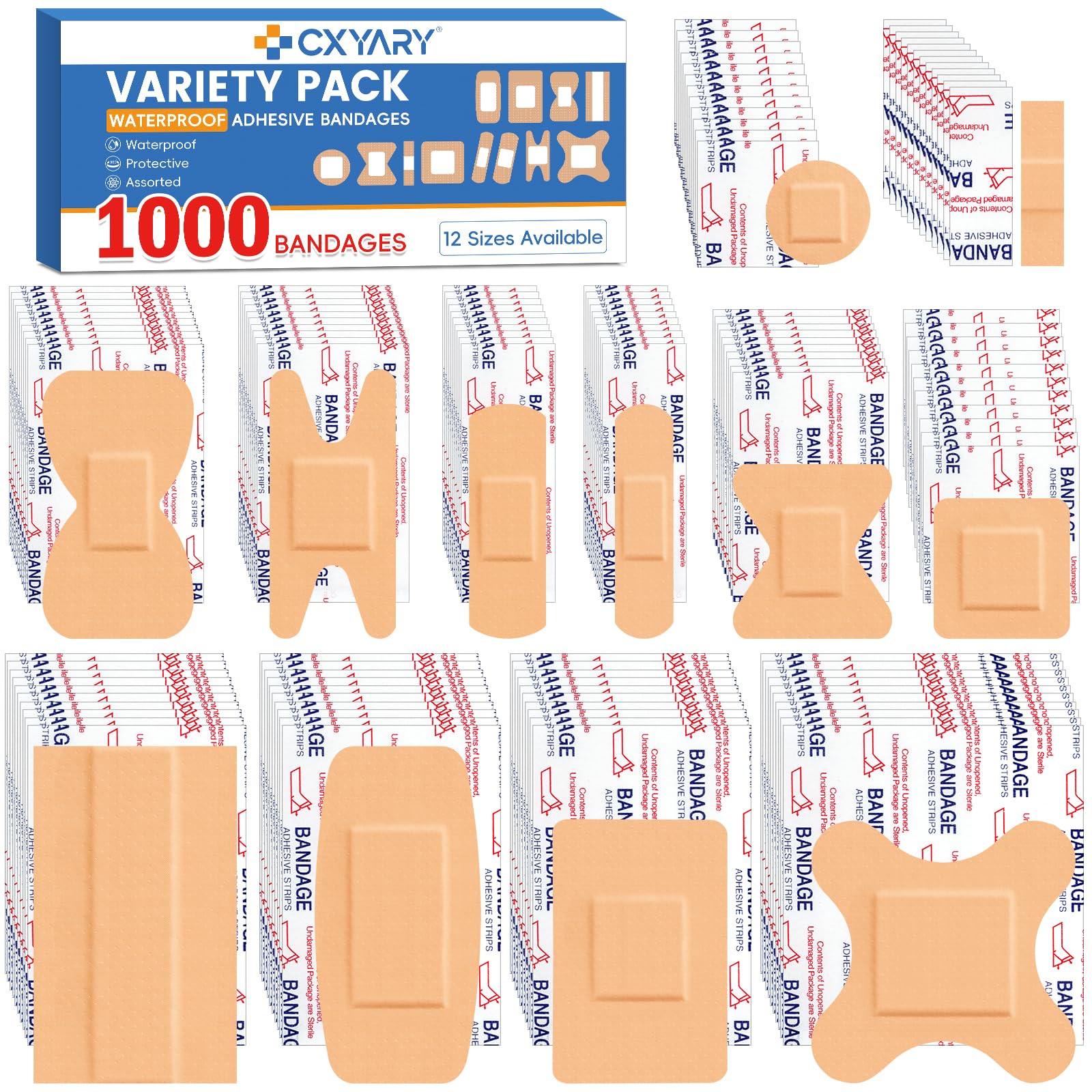 CXYARY 1000-count bandages bulk pack for versatile at-home care