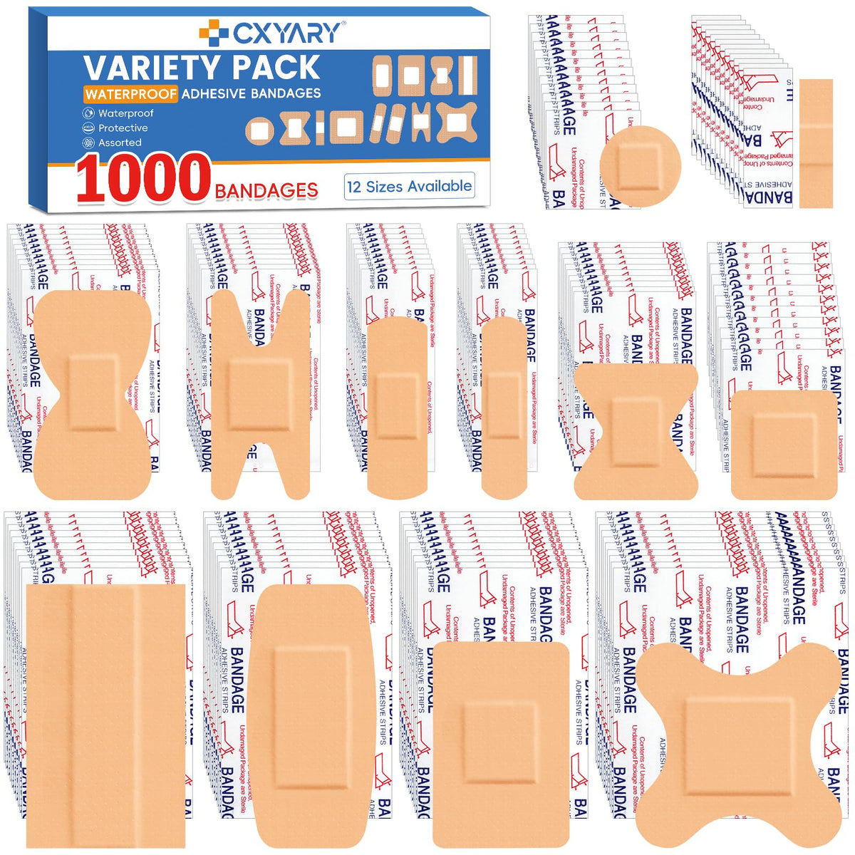 CXYARY 1000-count bandages bulk pack for versatile at-home care