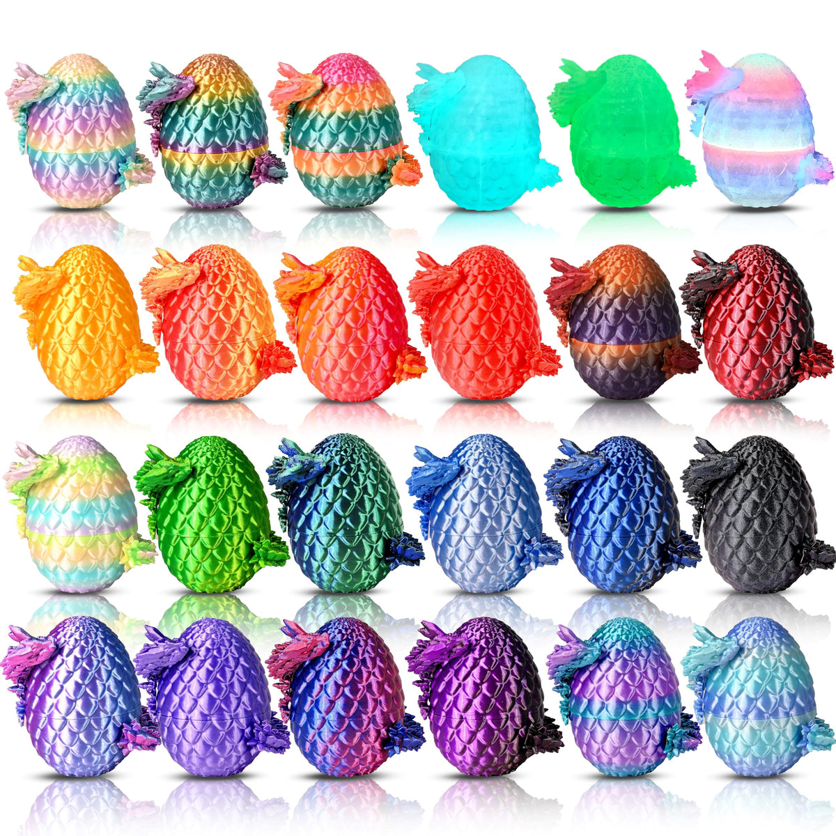 Cybermaker 24-piece prefilled Easter eggs with dragon, front view for Easter fun