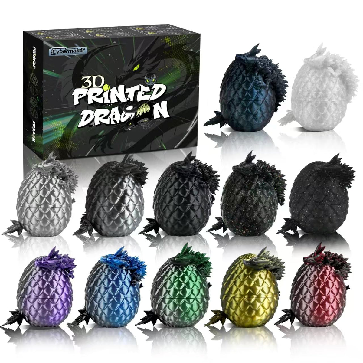 Cybermaker black dragon egg set on a desk creates a dramatic, collectible display