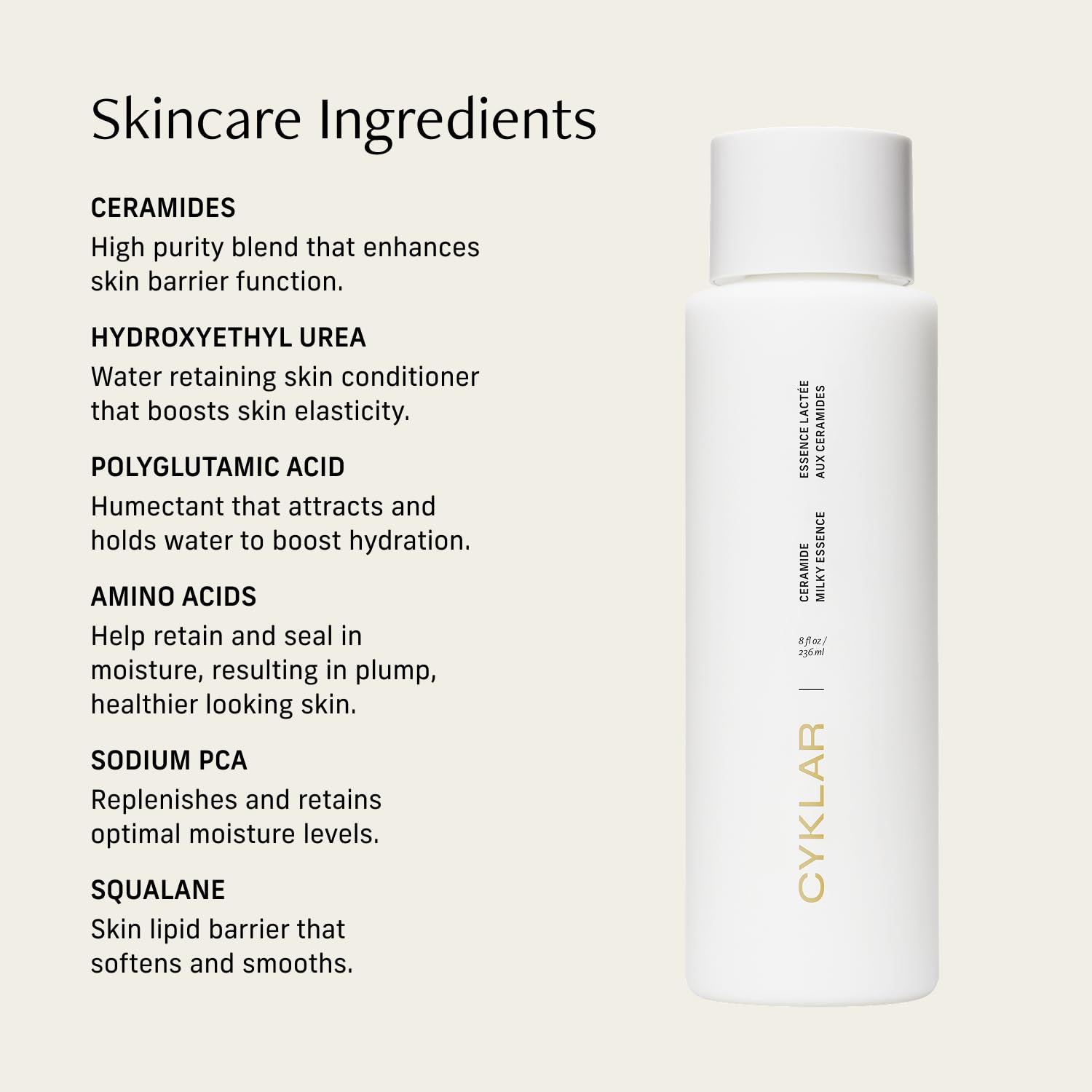 CYKLAR Ceramide Milky Essence supports skin barrier, layer with other creams.