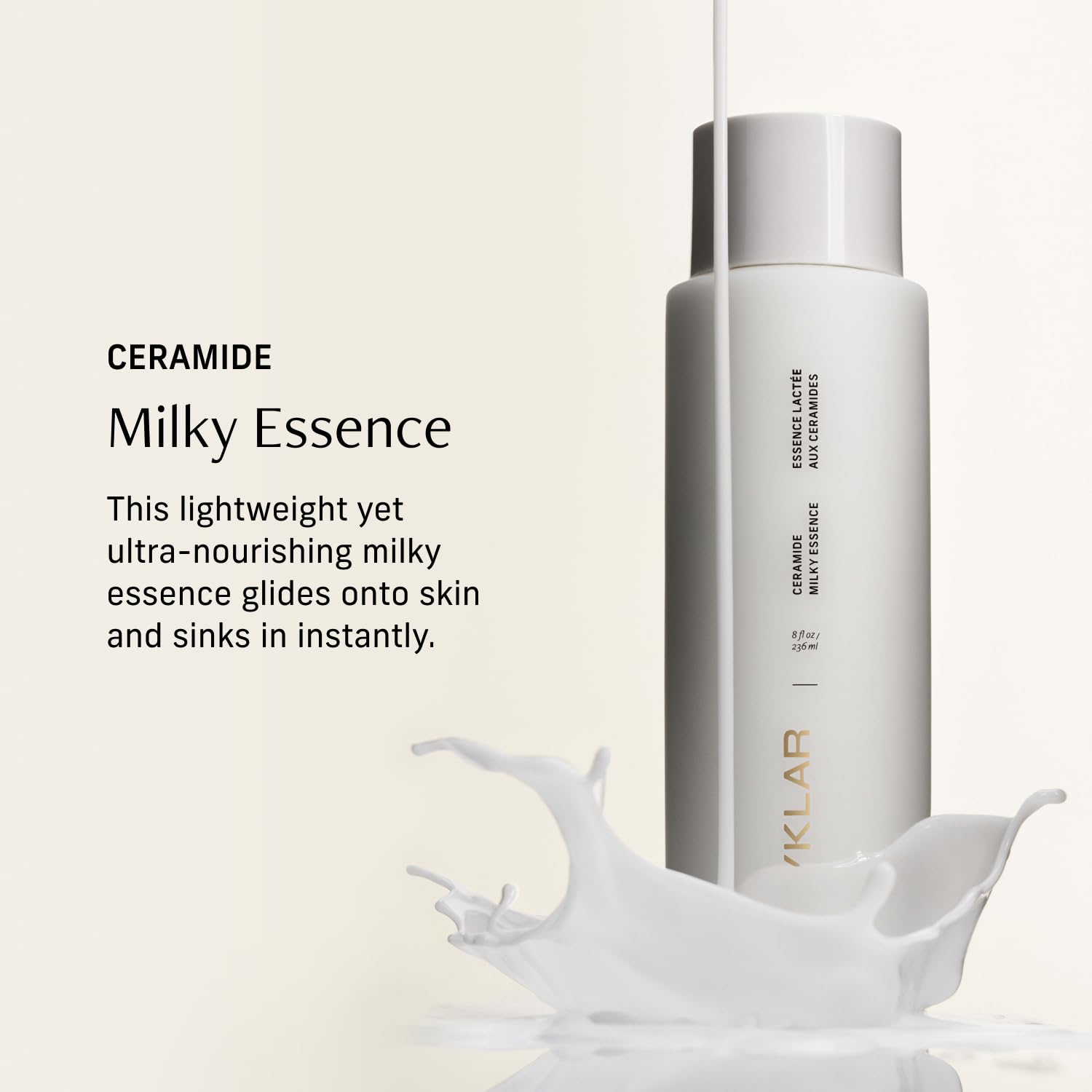 CYKLAR Ceramide Milky Essence texture close-up shows milky, lightweight formula for dry skin.