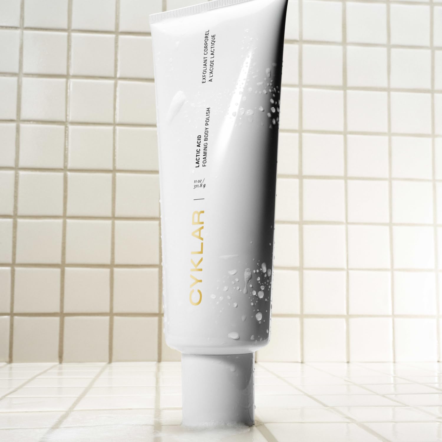 CYKLAR Lactic Acid Body Polish in bathroom scene for at-home ritual.
