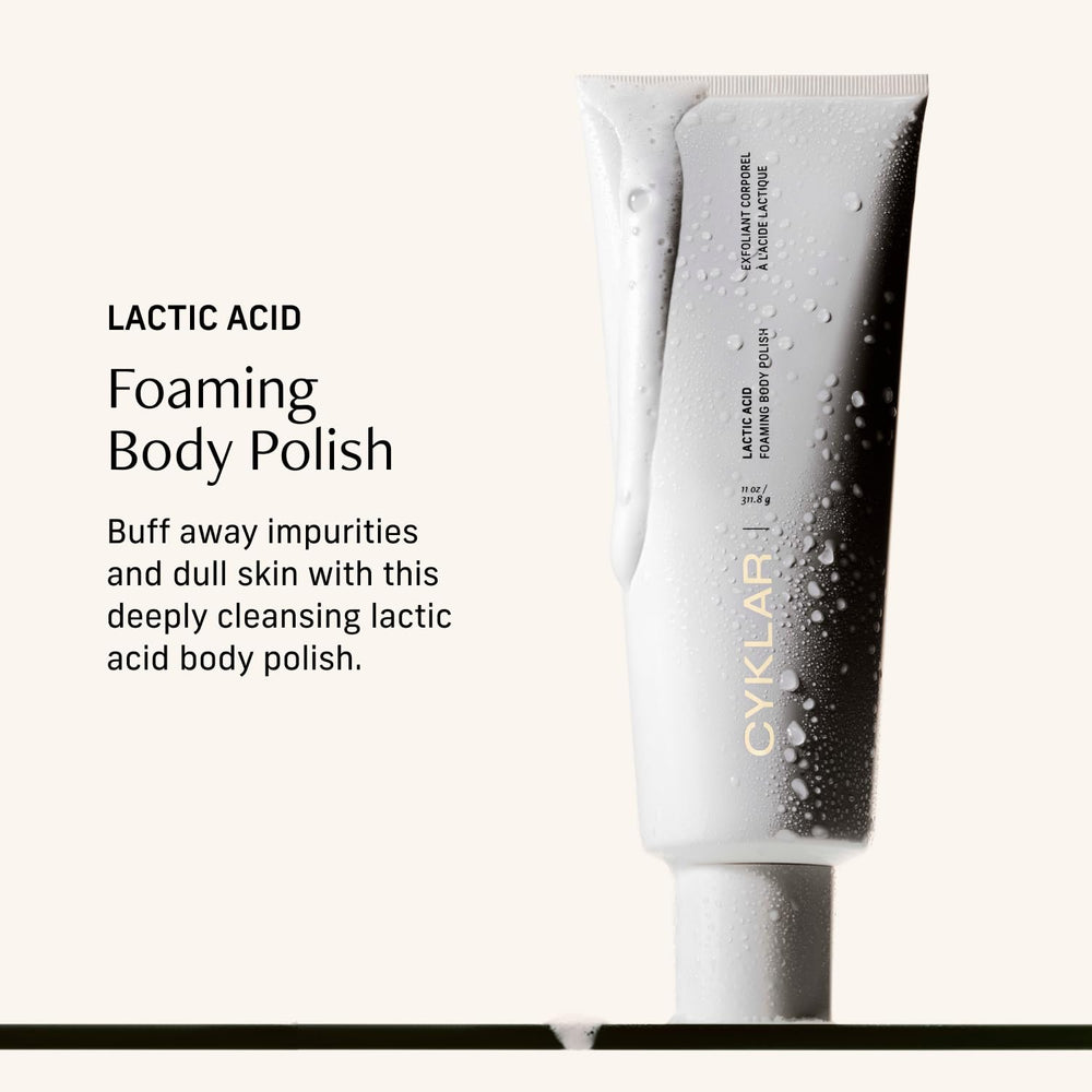 CYKLAR Lactic Acid Body Polish texture closeup shows creamy exfoliation.