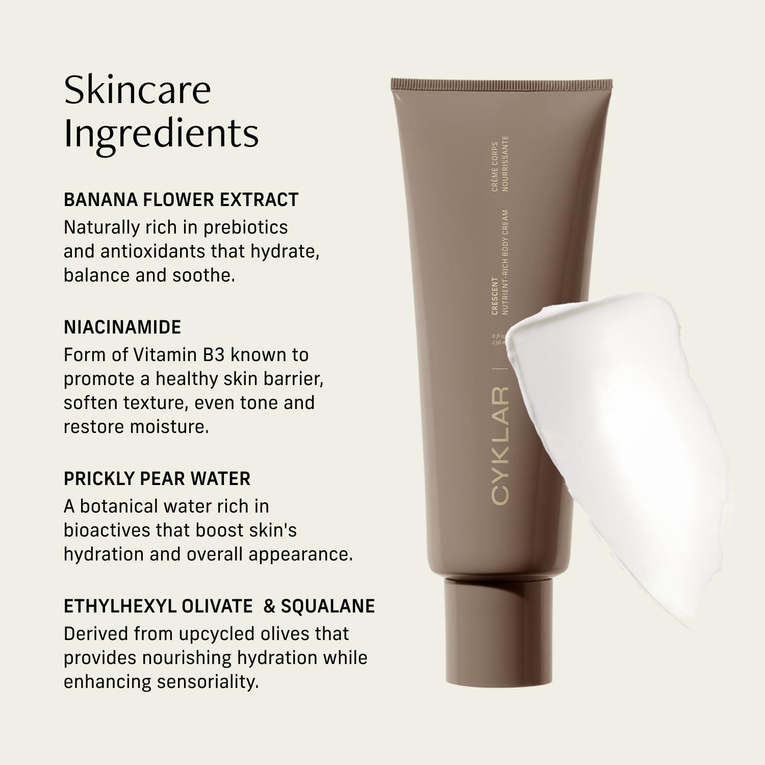 Banana Flower and Niacinamide support skin feel and hydration.