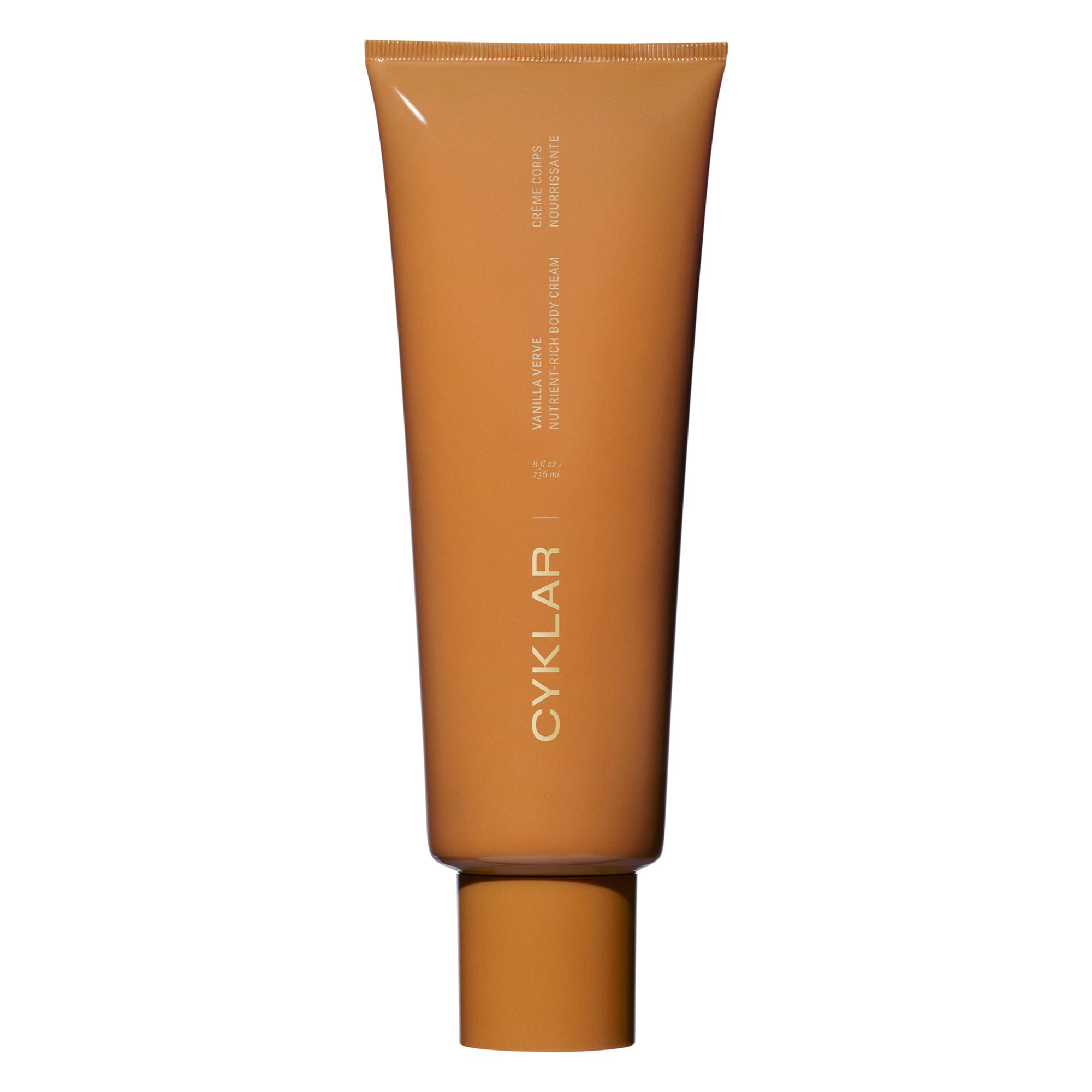 CYKLAR Nutrient Rich Body Cream Vanilla Verve bottle shows fast-absorbing hydration