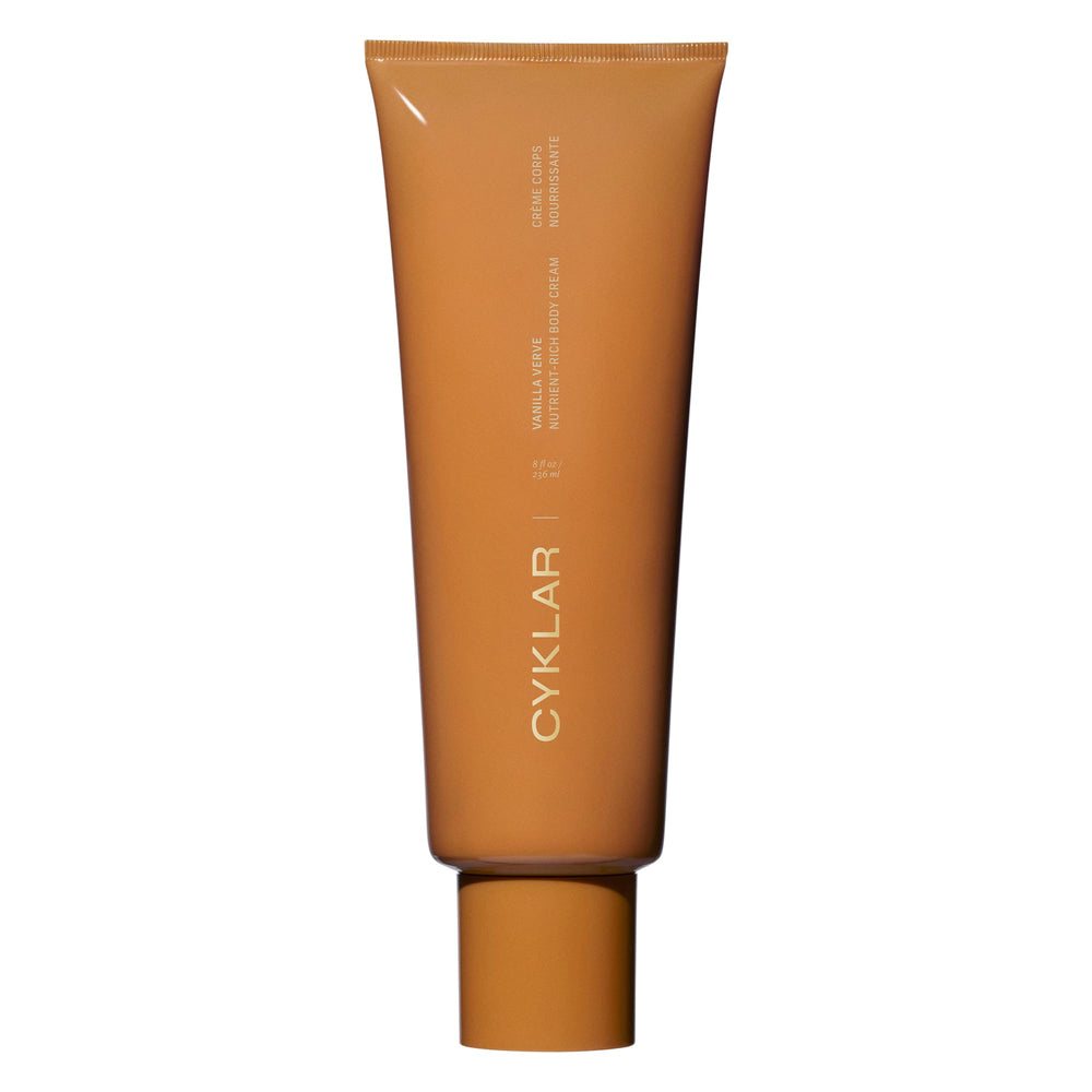 CYKLAR Nutrient Rich Body Cream Vanilla Verve bottle shows fast-absorbing hydration