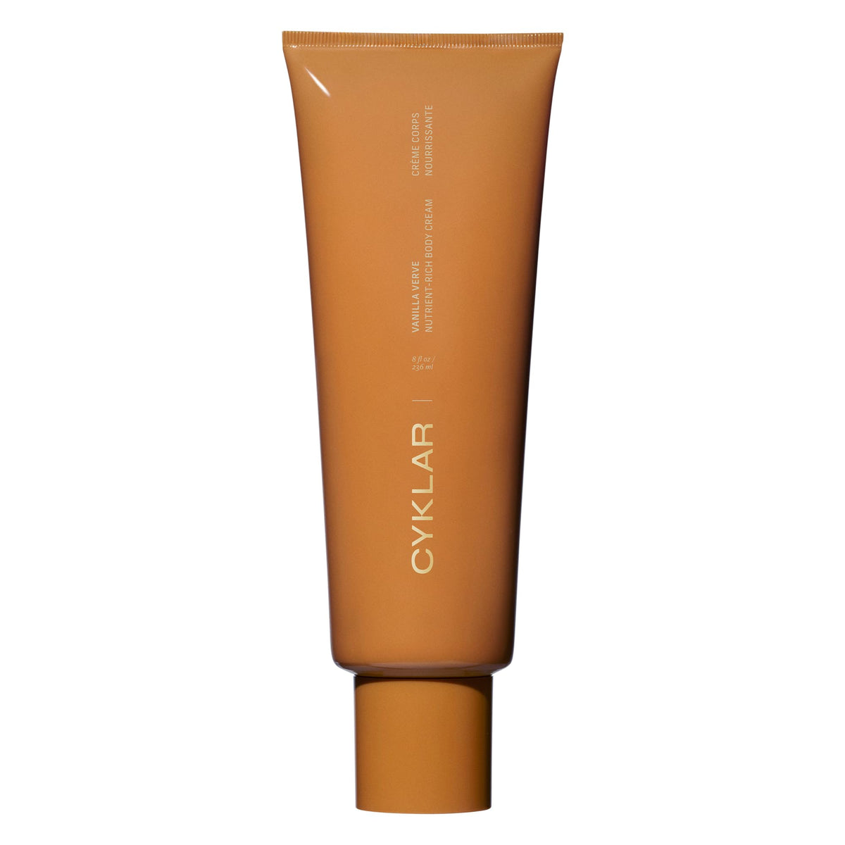 CYKLAR Nutrient Rich Body Cream Vanilla Verve bottle shows fast-absorbing hydration