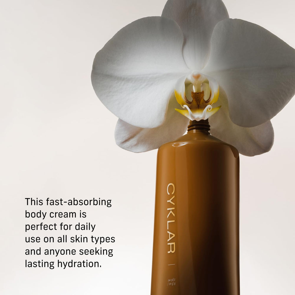 CYKLAR Vanilla Verve bottle with pump highlights 48-hour hydration potential
