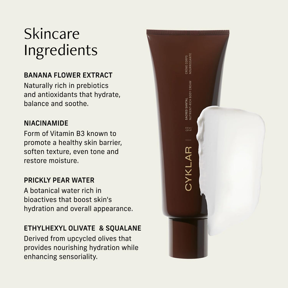 CYKLAR Sacred Santal ingredients niacinamide squalane banana flower for skin