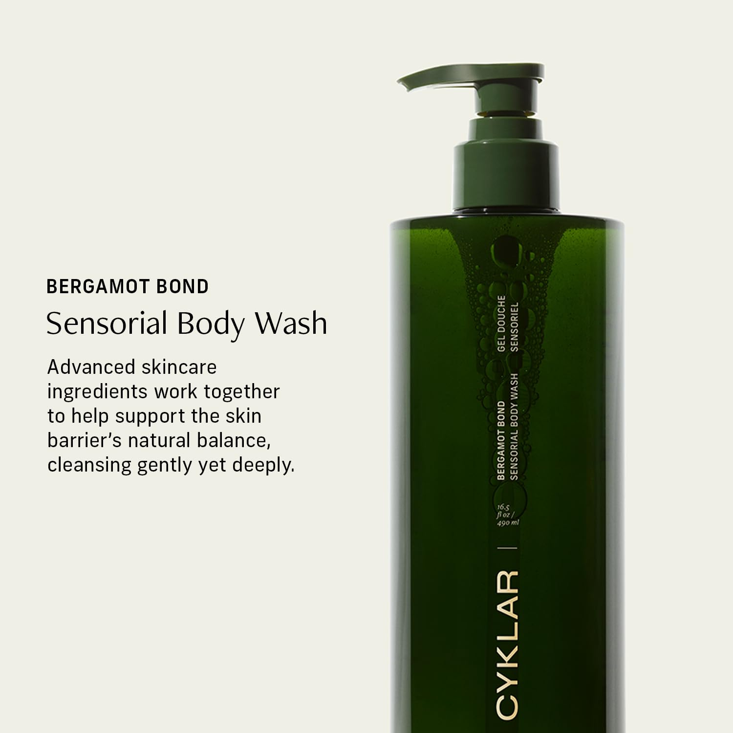 CYKLAR Sensorial Body Wash rich-lather close-up showing a creamy texture for gentle cleansing.