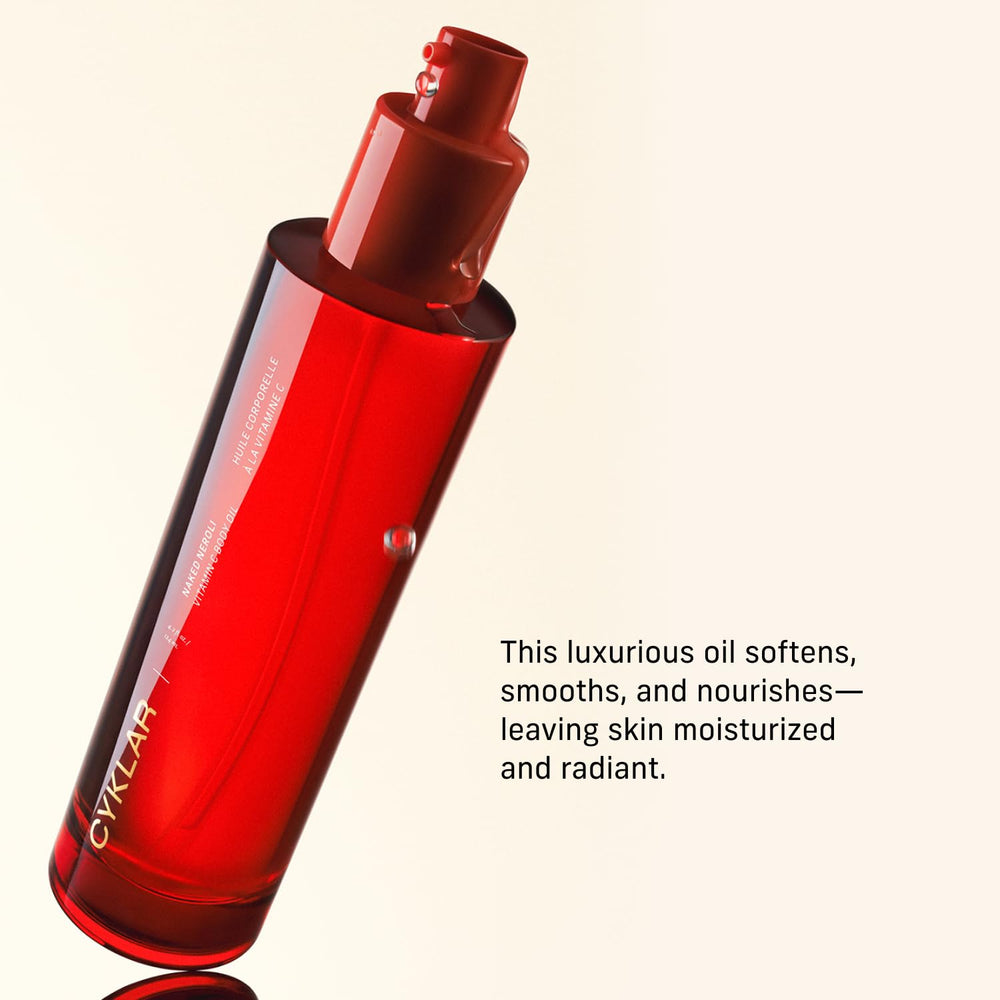 CYKLAR Vitamin C Body Oil after-shower damp-skin use promotes gentle hydration and glow.