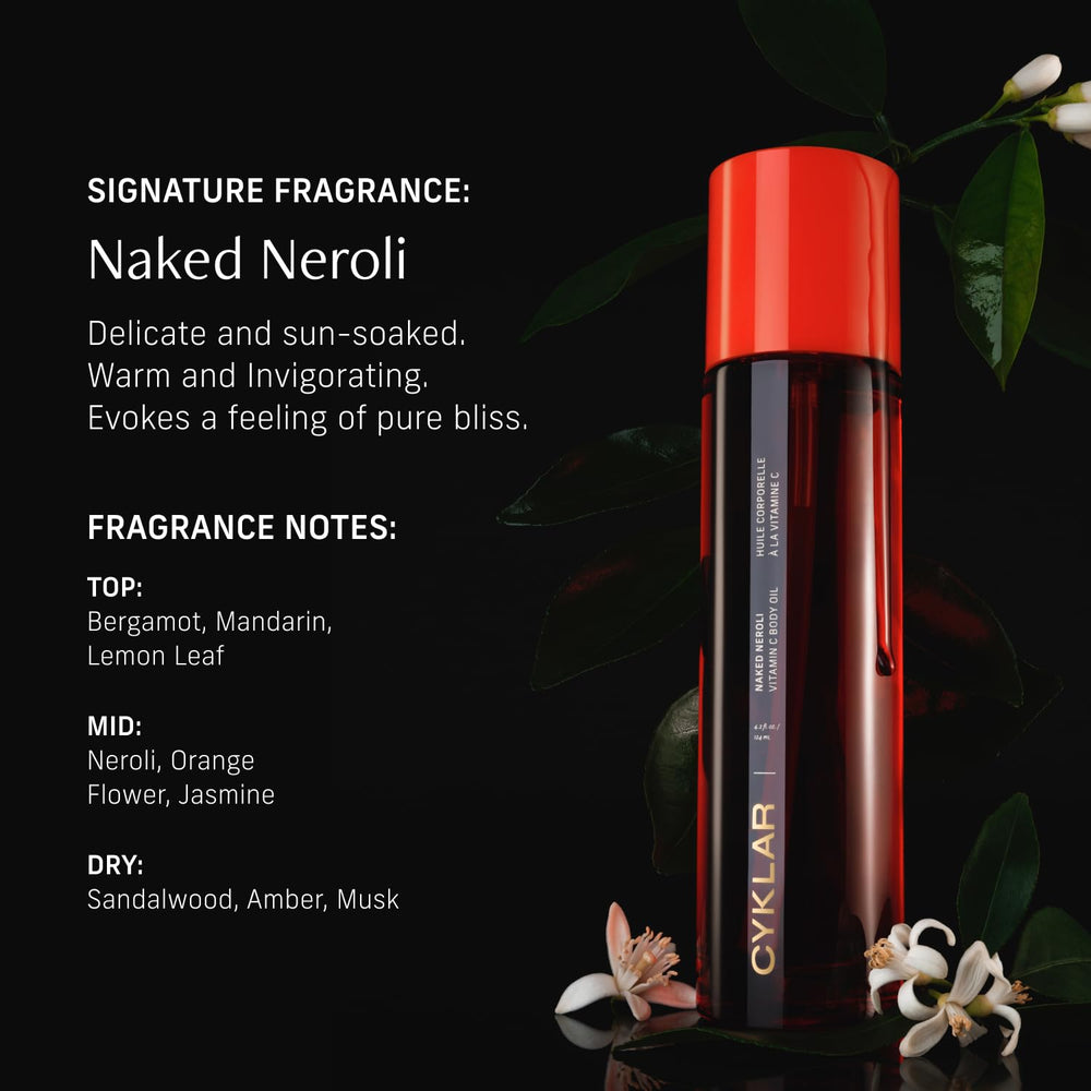 CYKLAR Naked Neroli fragrance highlights sunlit citrus and amber warmth for lasting scent.