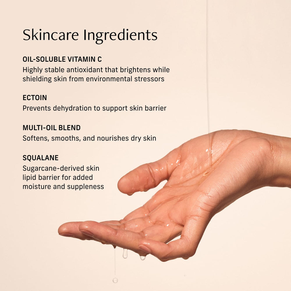 CYKLAR Vitamin C Body Oil includes squalane and ectoin for enhanced hydration.