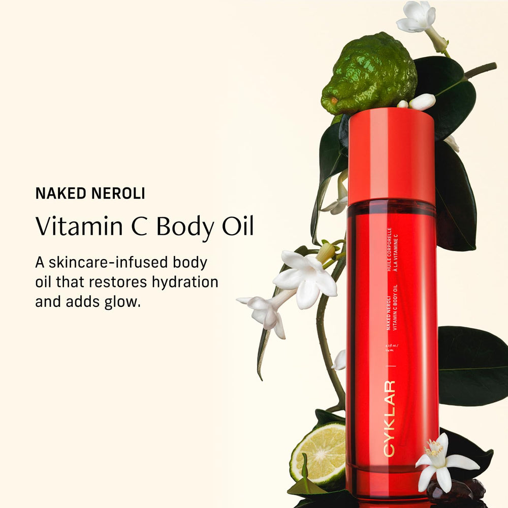CYKLAR Vitamin C Body Oil texture shows smooth glide and fast absorption with no greasy residue.