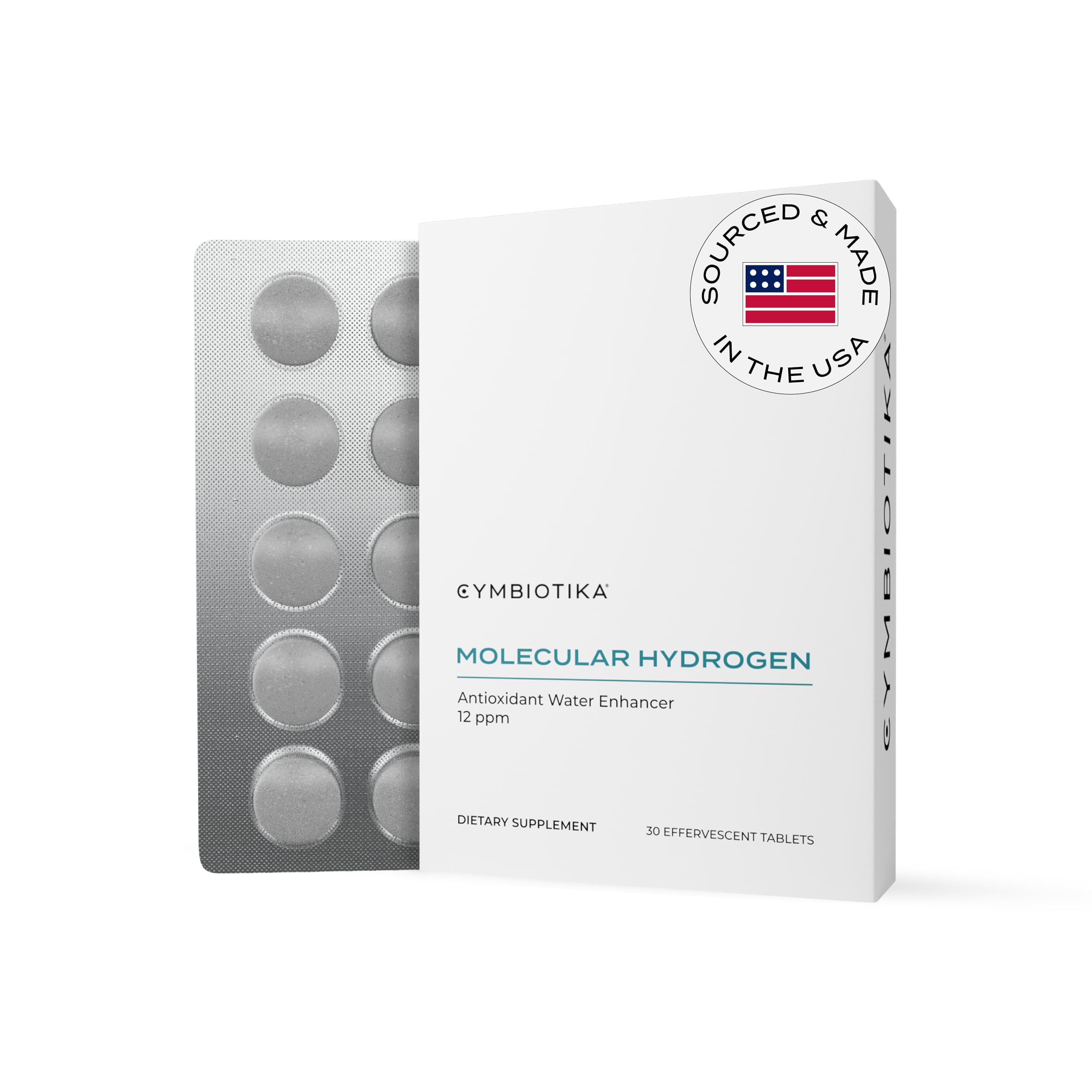 CYMBIOTIKA H2 tablet dissolving in water for convenient hydration and enhanced hydrogen content.