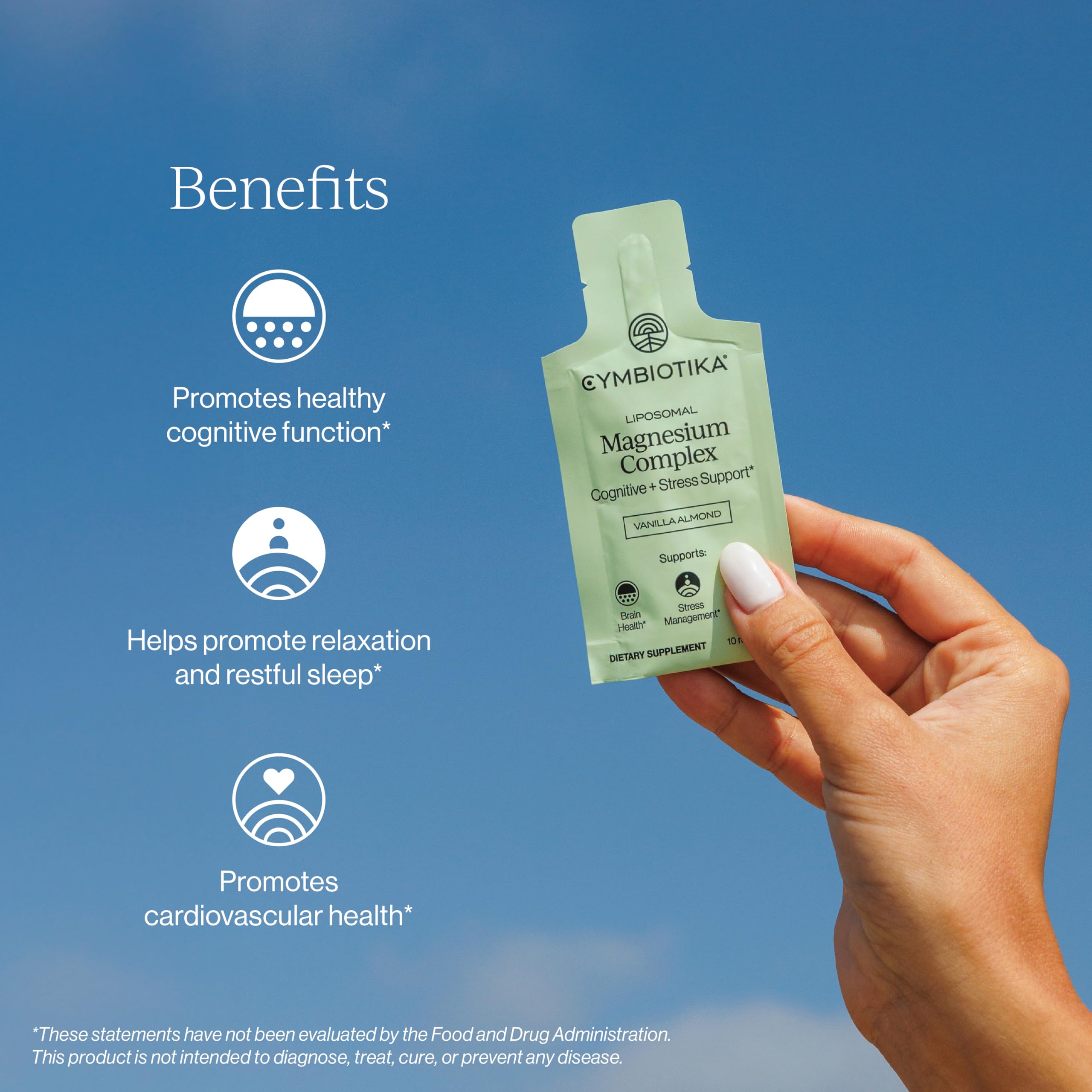 CYMBIOTIKA Liposomal Magnesium Complex bottle back label with usage guidance