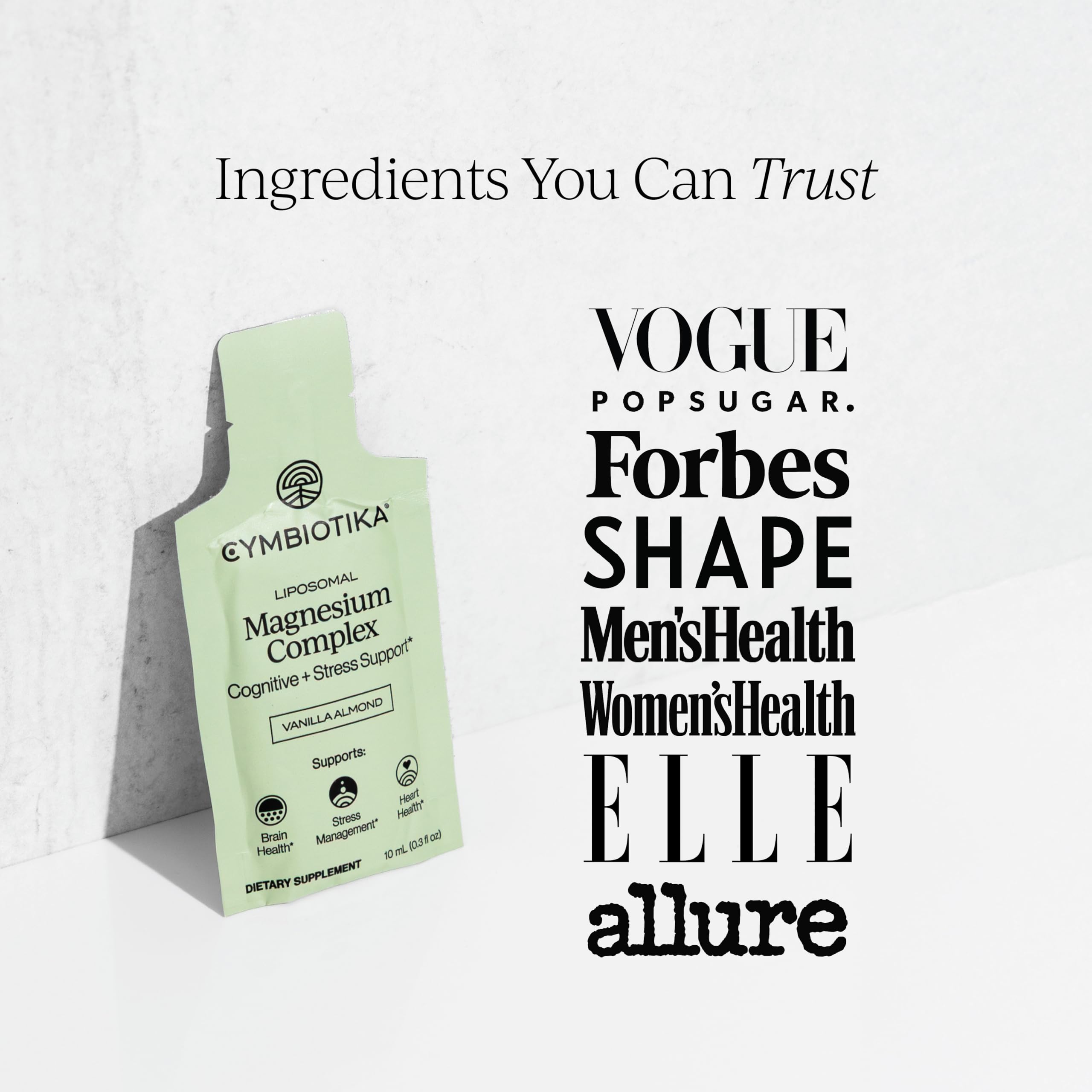 CYMBIOTIKA Liposomal Magnesium Complex vanilla almond flavor close-up label