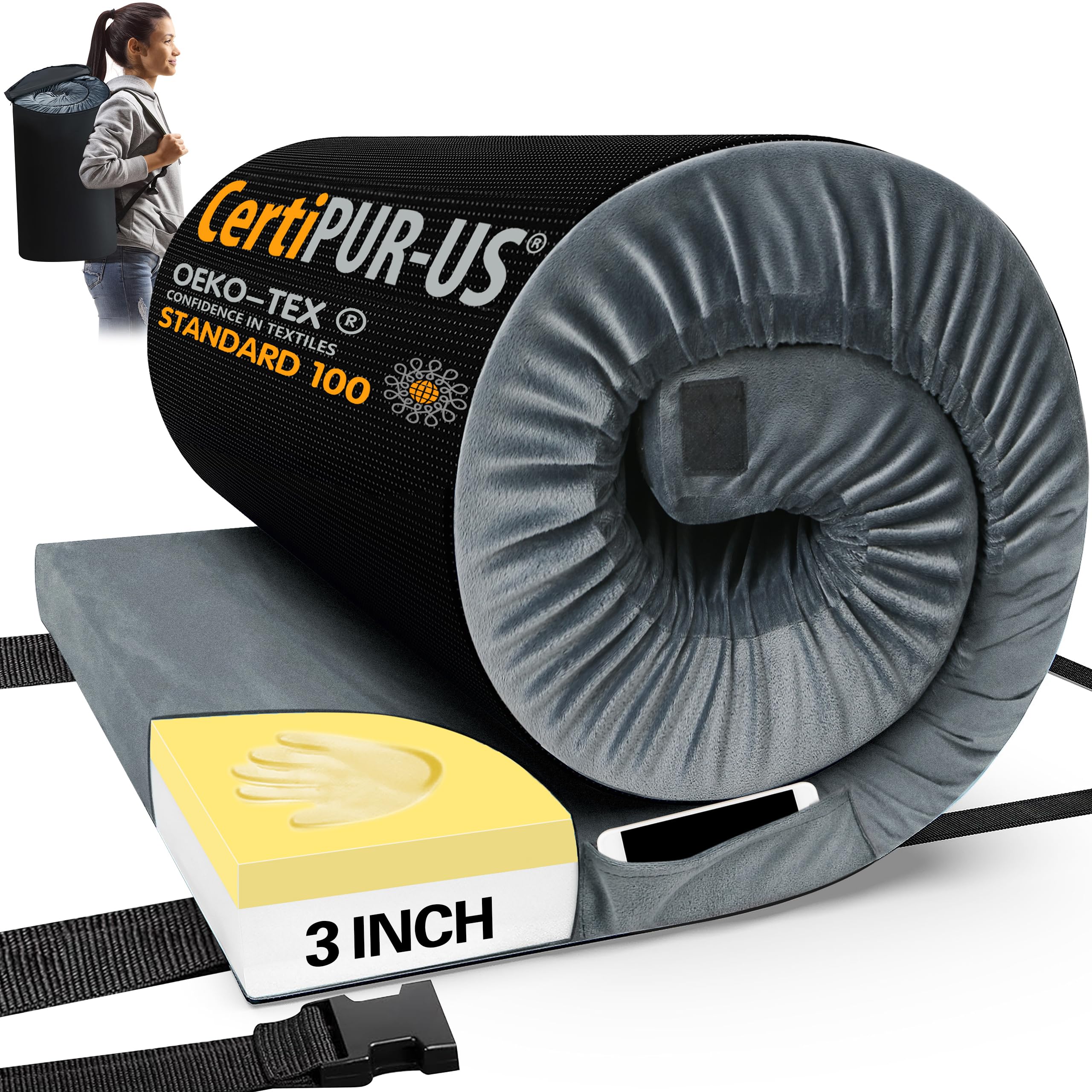 CYMULA Certipur-US memory foam camping mattress offers stable support for two on camping trips