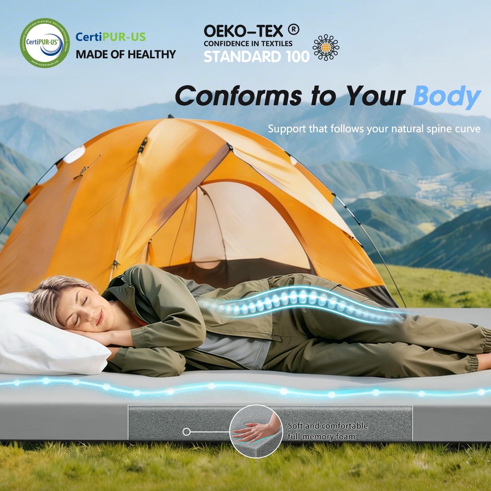CYMULA sleeping pad with waterproof bottom protects gear and flooring