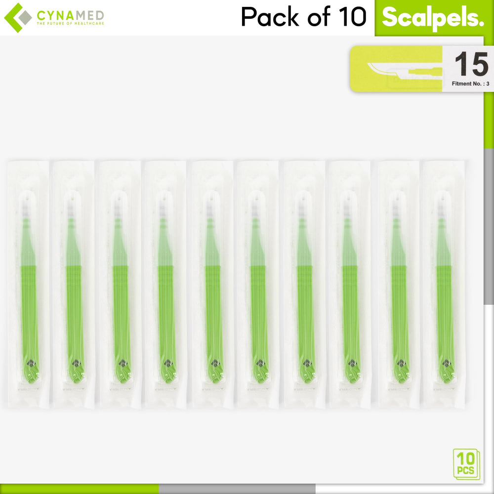 Cynamed individually wrapped and sterile scalpel for ready-to-use safety.