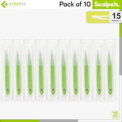 Cynamed individually wrapped and sterile scalpel for ready-to-use safety.