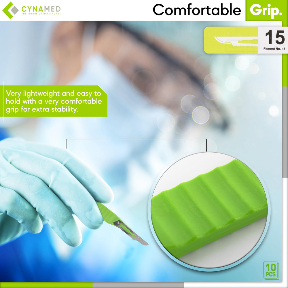 Cynamed protective blade cap enables safe handling and optional reuse.