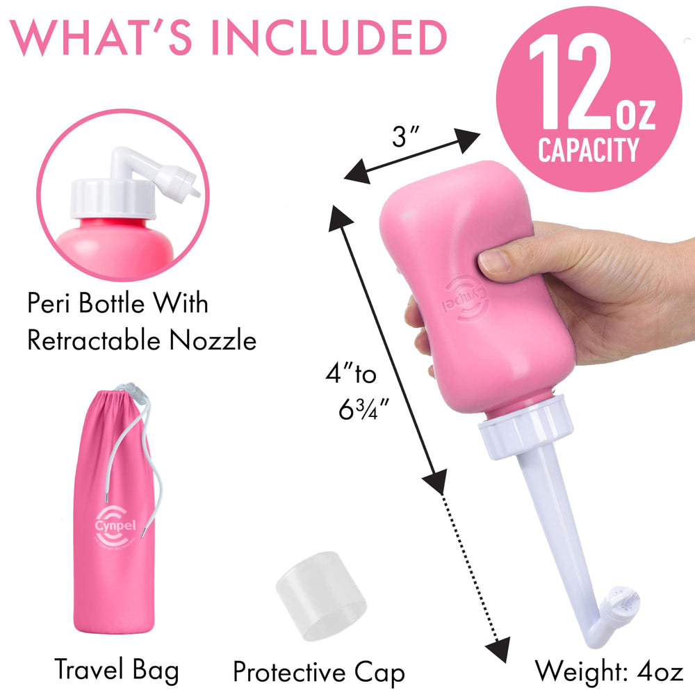 Cynpel Peri Bottle with waterproof travel bag for mess-free cleansing.