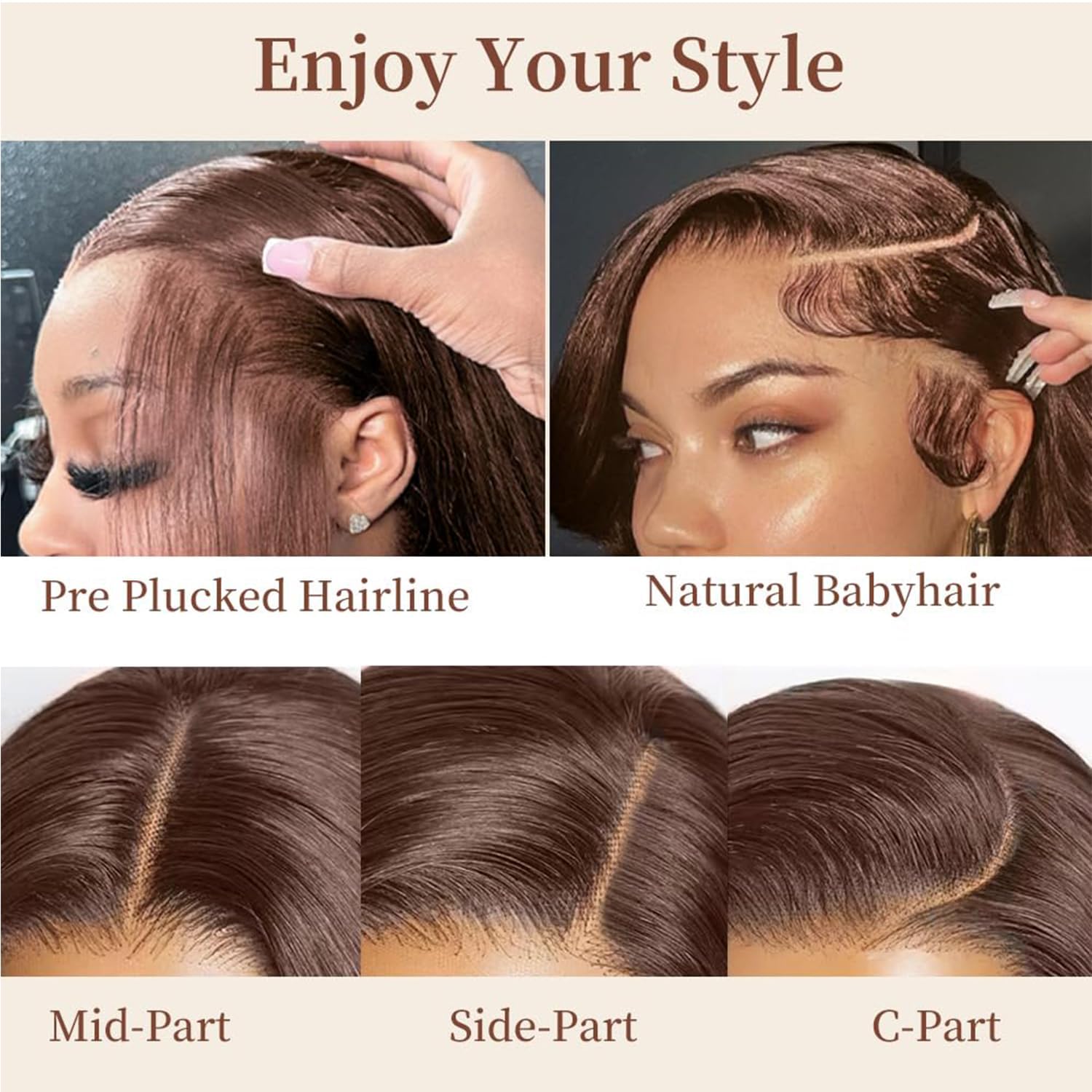 Cypha chocolate brown lace-front wig straight hair detail