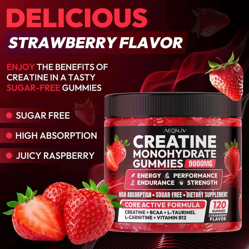 Cytona AEQNJV Creatine Gummies bottle shown with serving info for quick pre-workout boost