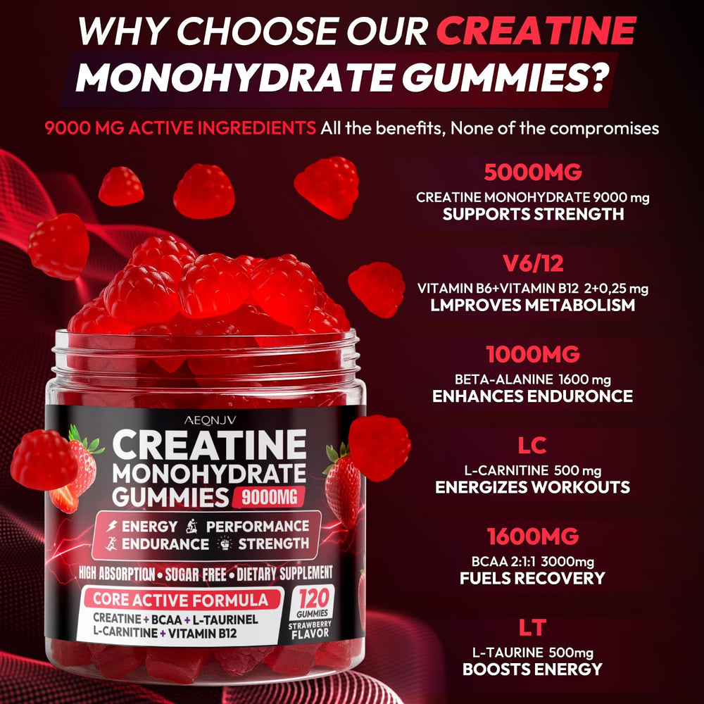 Cytona AEQNJV Creatine Gummies ingredients panel lists L-Taurine, BCAA, and vitamins