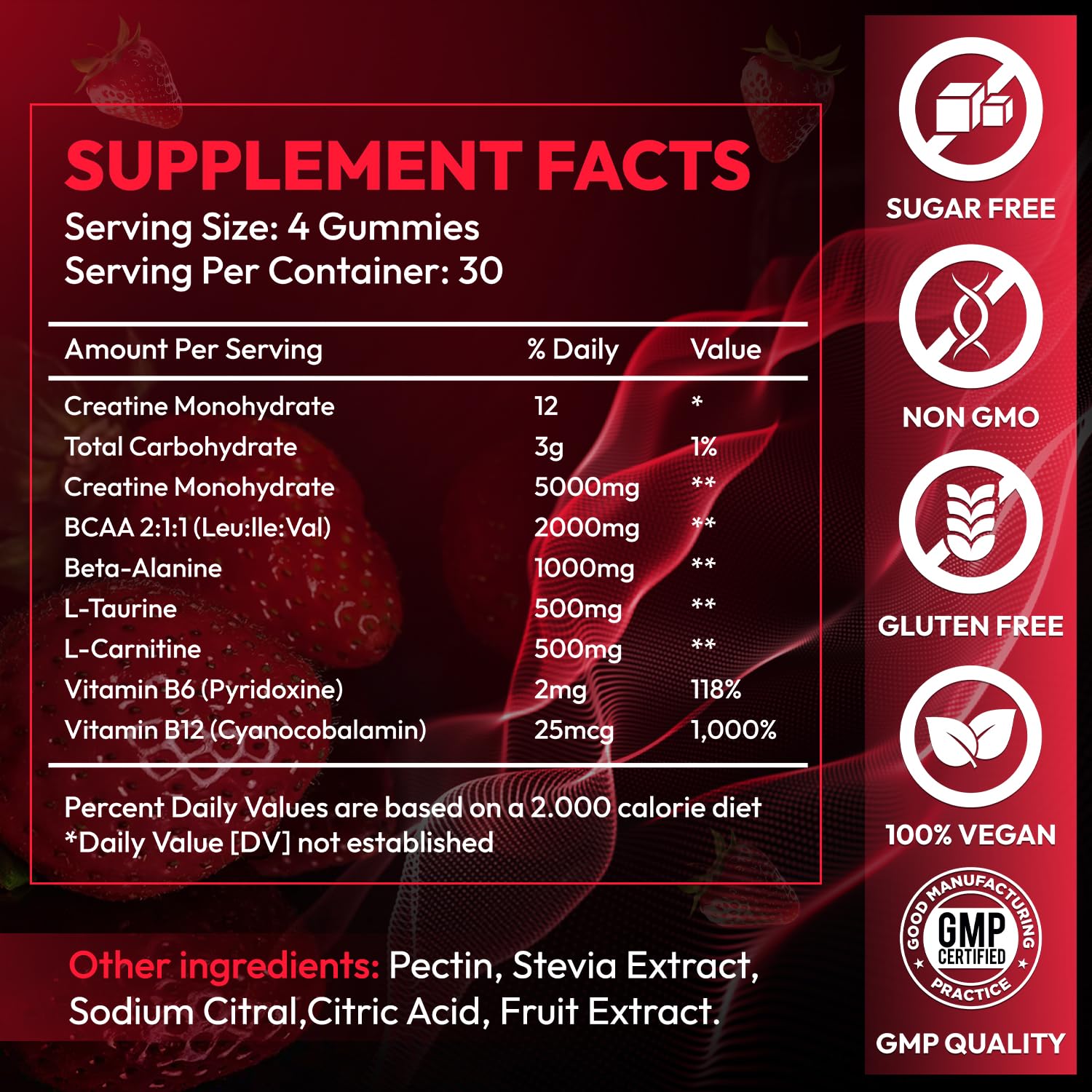 Cytona AEQNJV Creatine Gummies label emphasizes gluten-free and non-GMO verification