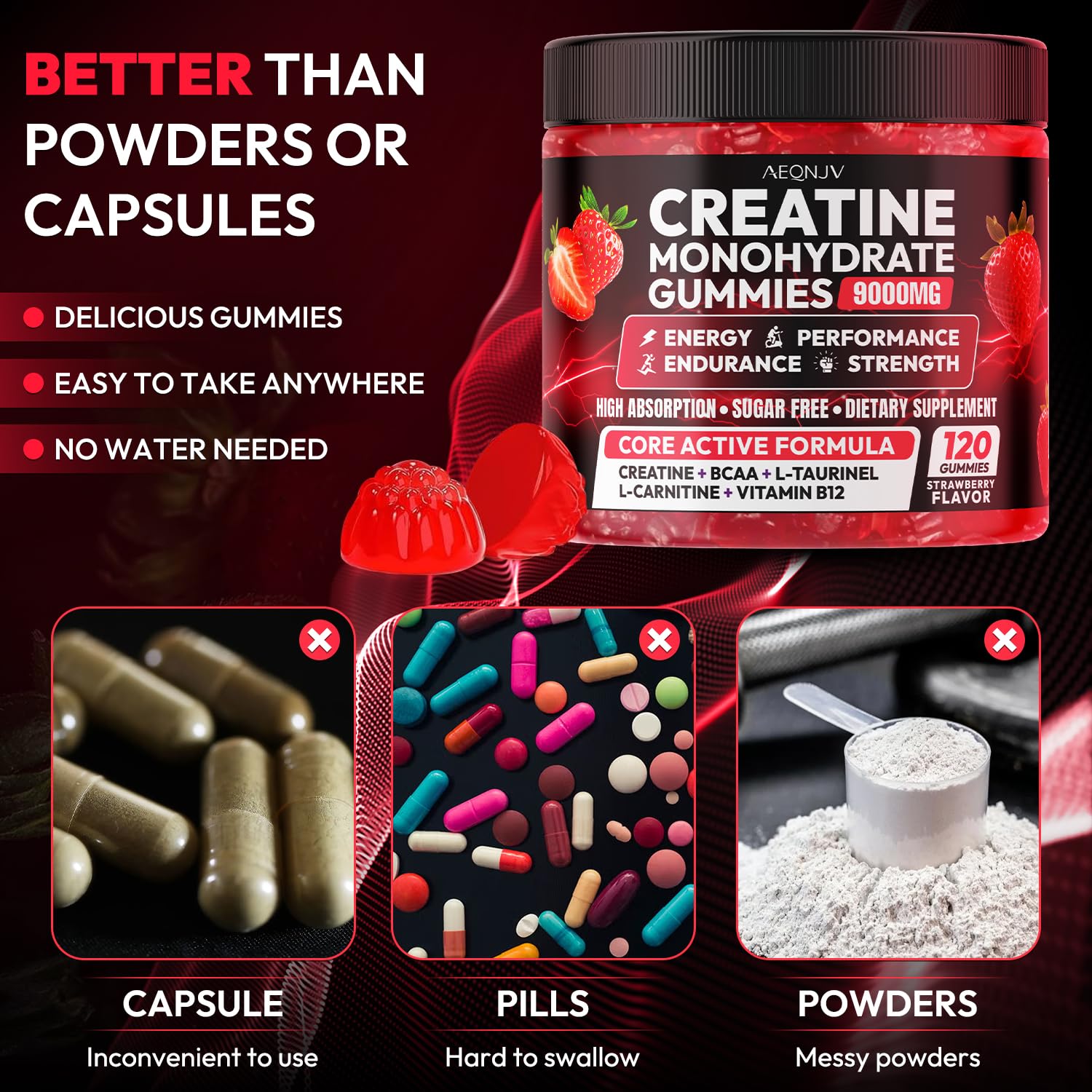 Cytona AEQNJV Creatine Gummies strawberry flavor appeals to taste during recovery sessions