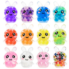 Cyunda 12-pcs bunny squishies, colorful stress balls for Easter baskets and calm play.